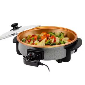 Copper Electric Skillet with Nonstick Coating, Frying Pan with Tempered Glasslid